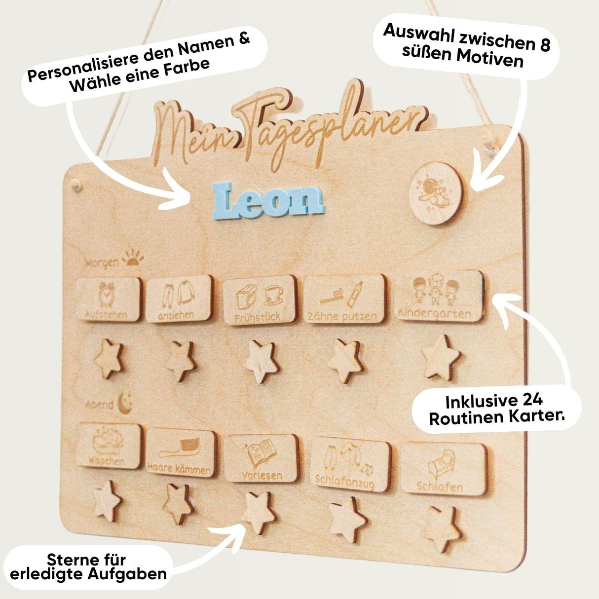 Routinenplaner aus Holz für Morgens und Abends