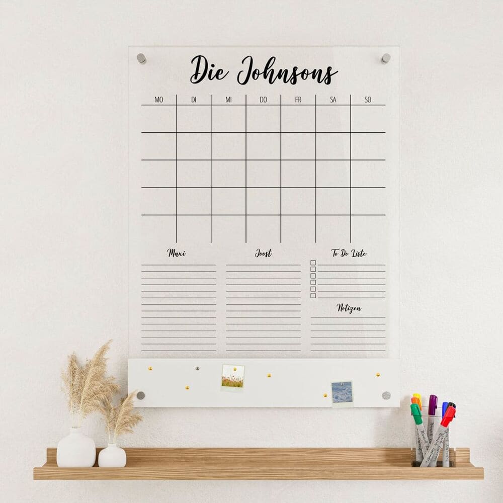 Hochkant Kalender für 2 Personen mit Magnetboard