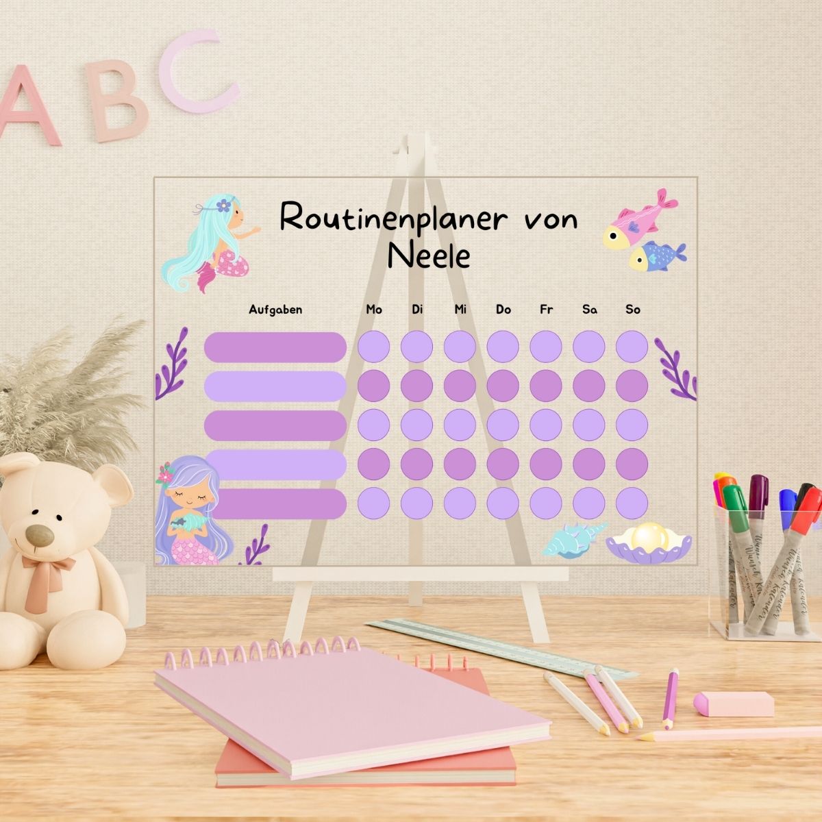 Routinenplaner "Meerjungfrau" für Kinder aus Acrylglas 
