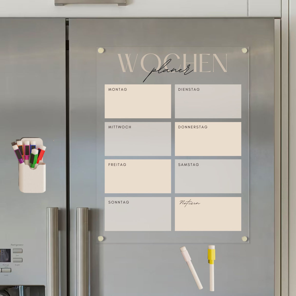 Kühlschrankplaner in beige "Woche Hochkant"
