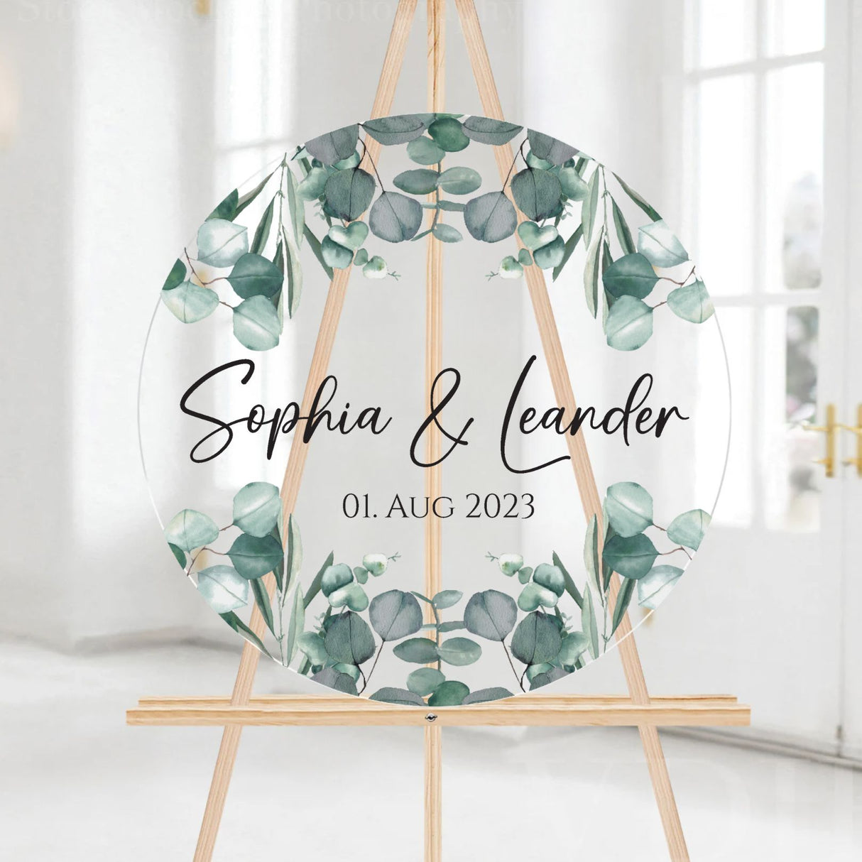 Rundes Hochzeitsschild "Eukalyptusliebe"
