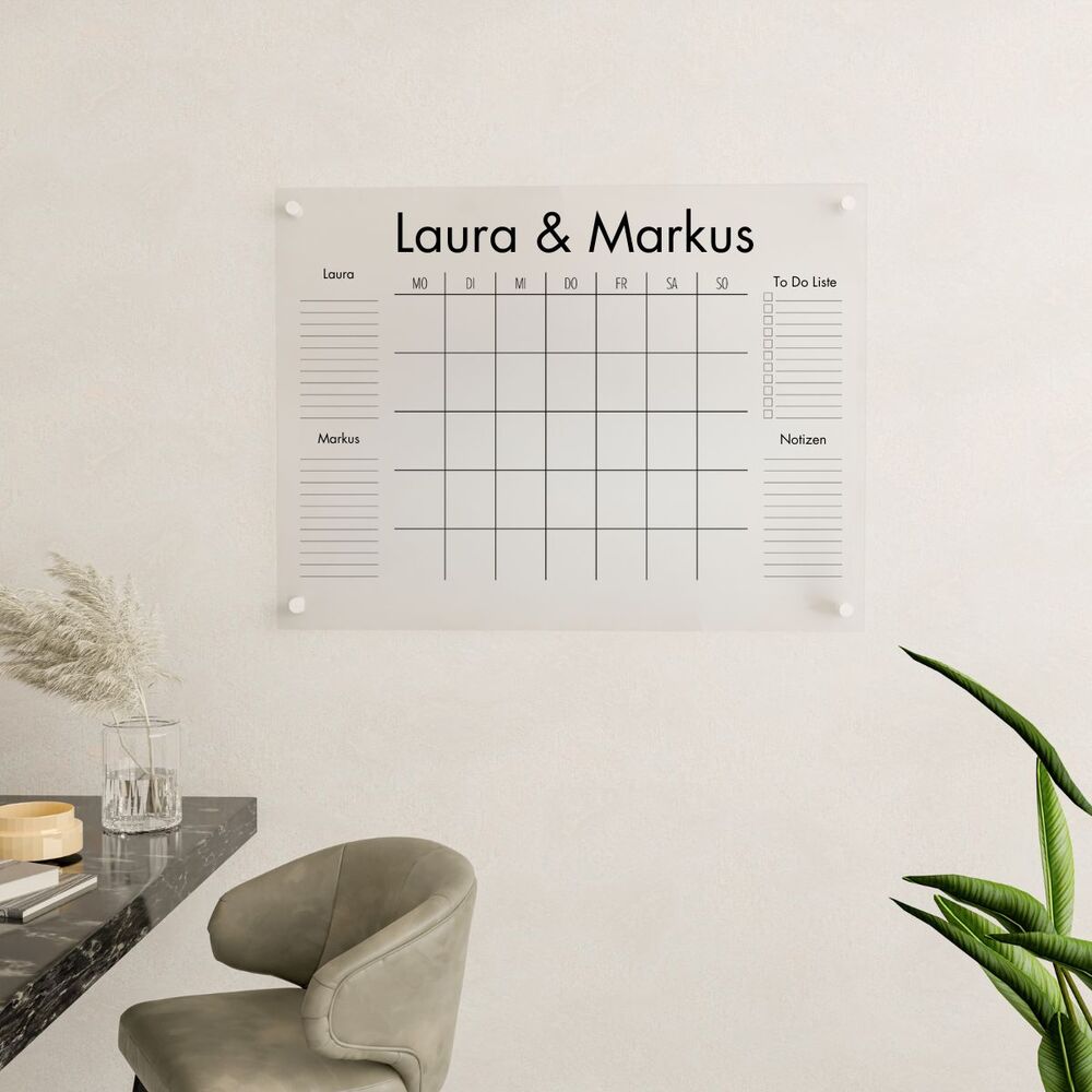 2-Namen Kalender aus Acryl Glas für die Wand | Personalisierbar