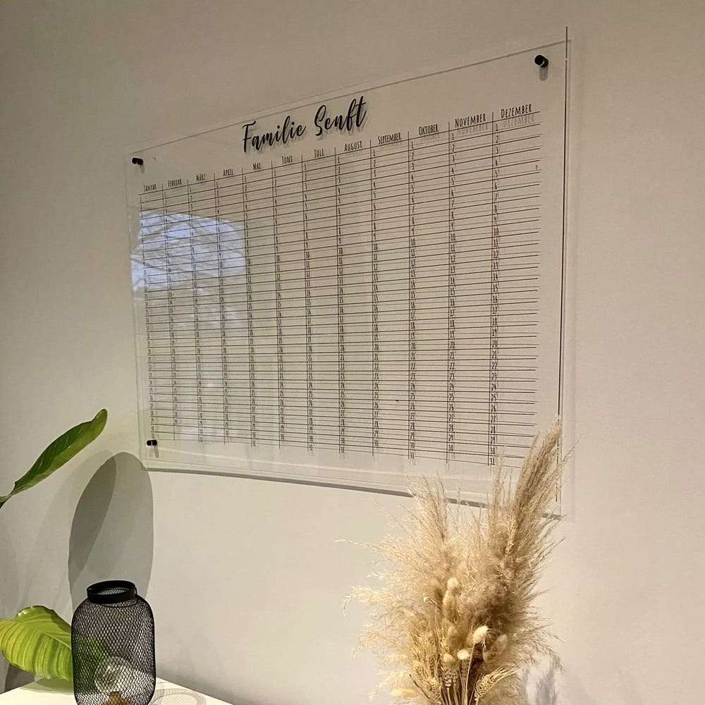 Jahreskalender für jedes Jahr | Wandterminkalender aus Acryl Glas für