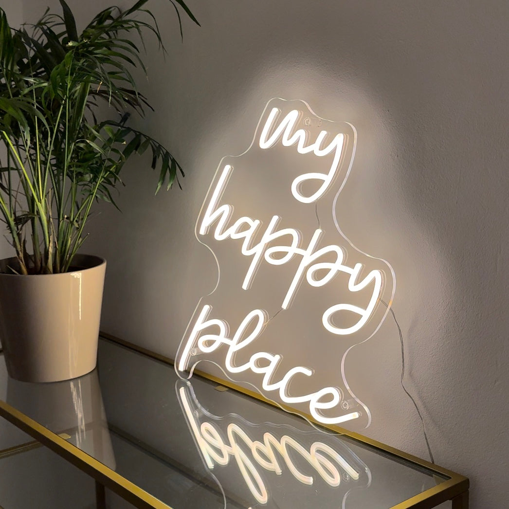 LED Leuchtschriftzug my happy place- LED Schriftzug für die Wand
