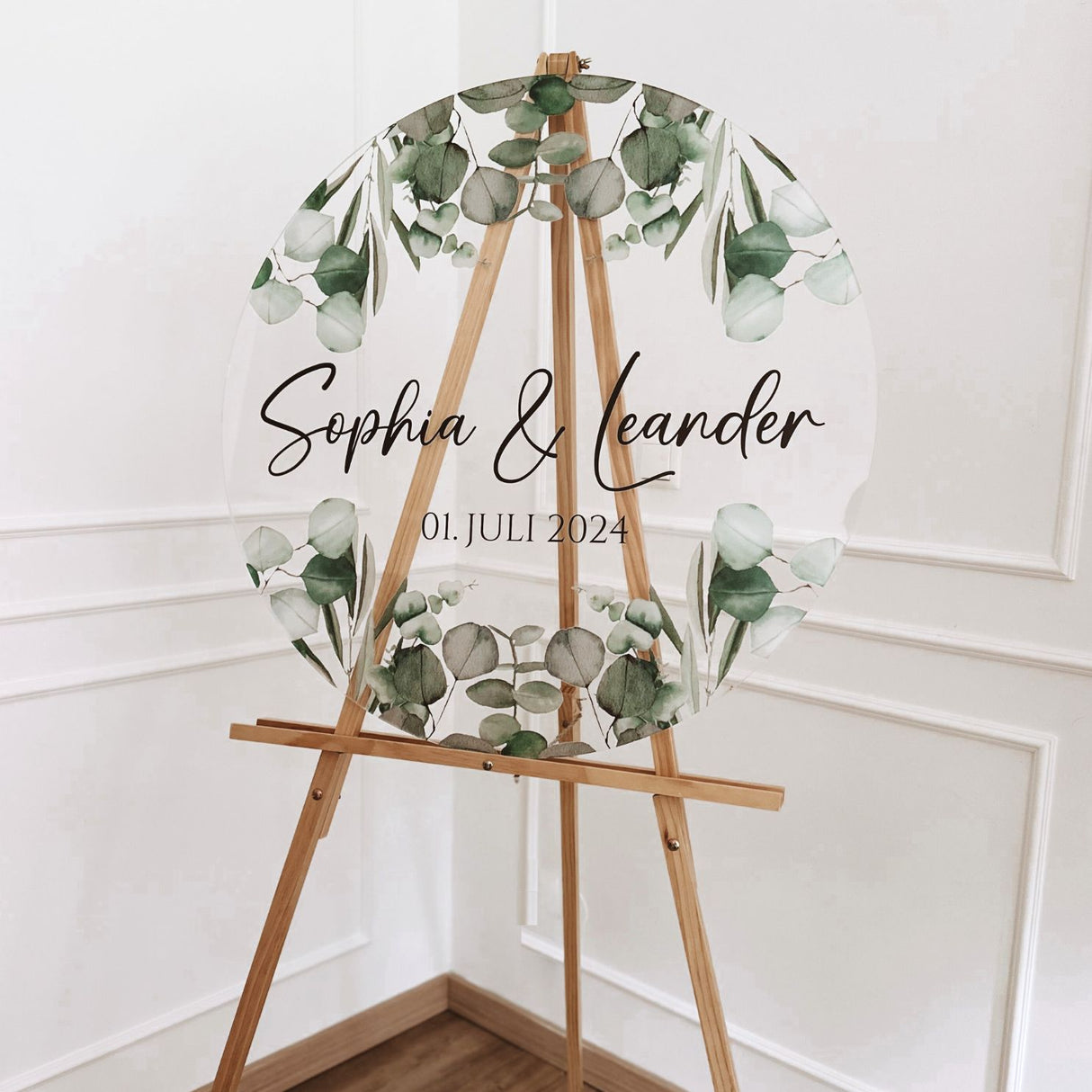 Rundes Hochzeitsschild "Eukalyptusliebe"