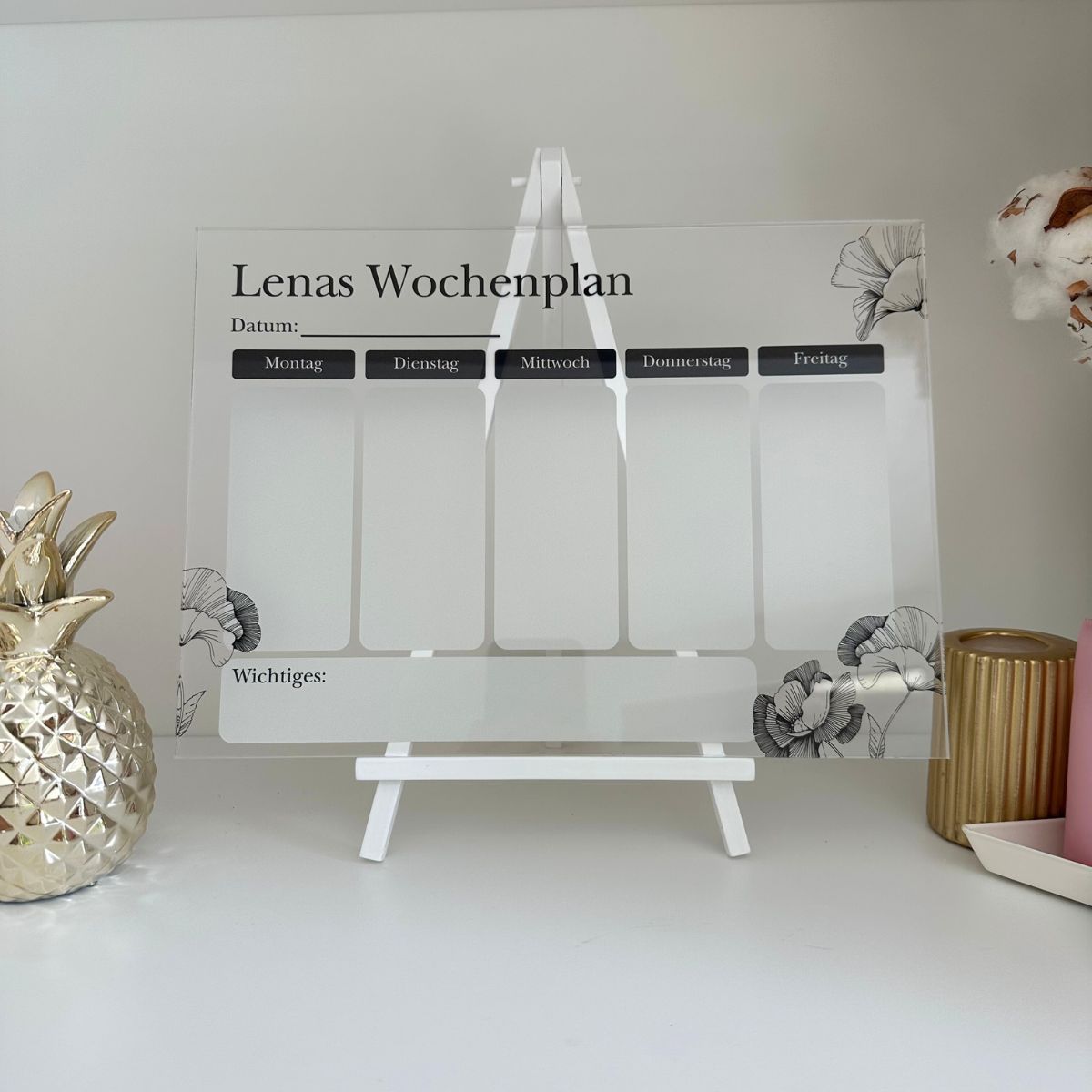 Wochenplaner "Flowerpower" aus Acryl Glas  Idealer individueller 